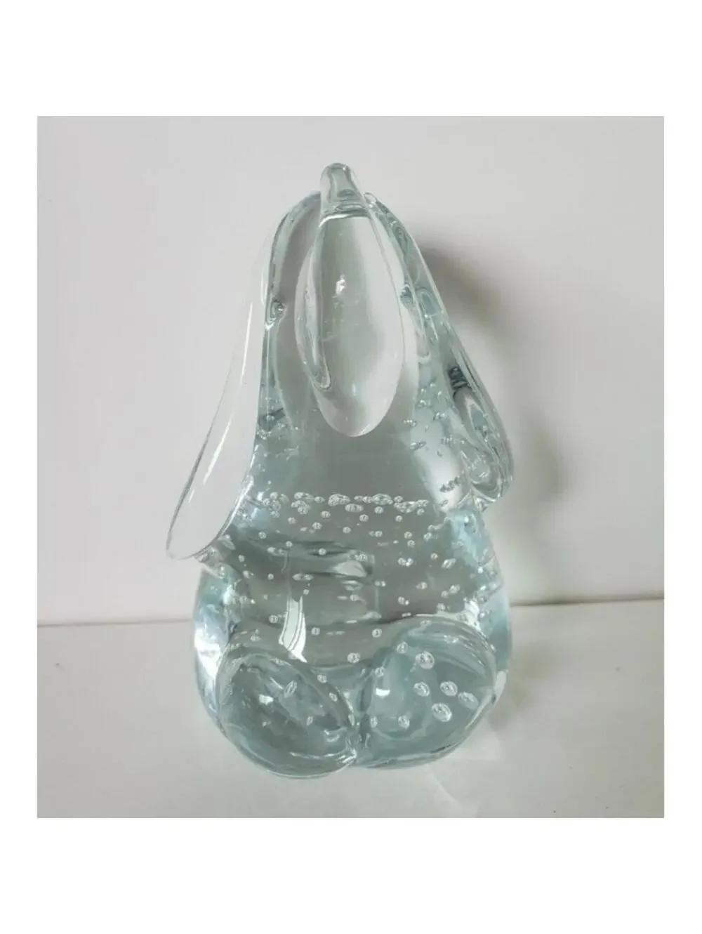 Clear Bullicante Art Glass Elephant Paperweight Figurine Decor Trunk up 4.5”